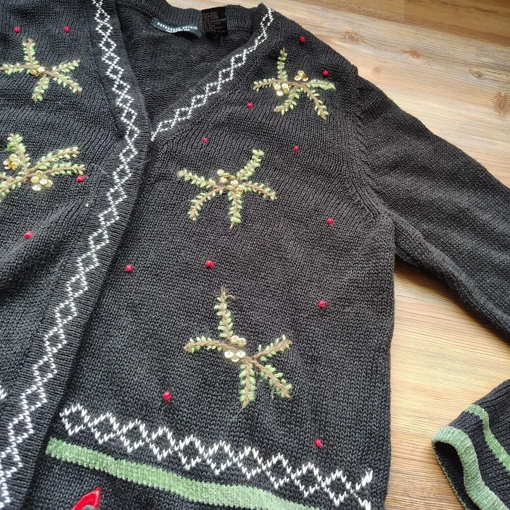 Vintage Christmas Cardinal Bird Cardigan Sweater Size Small Embellished Cottage - Picture 6 of 10